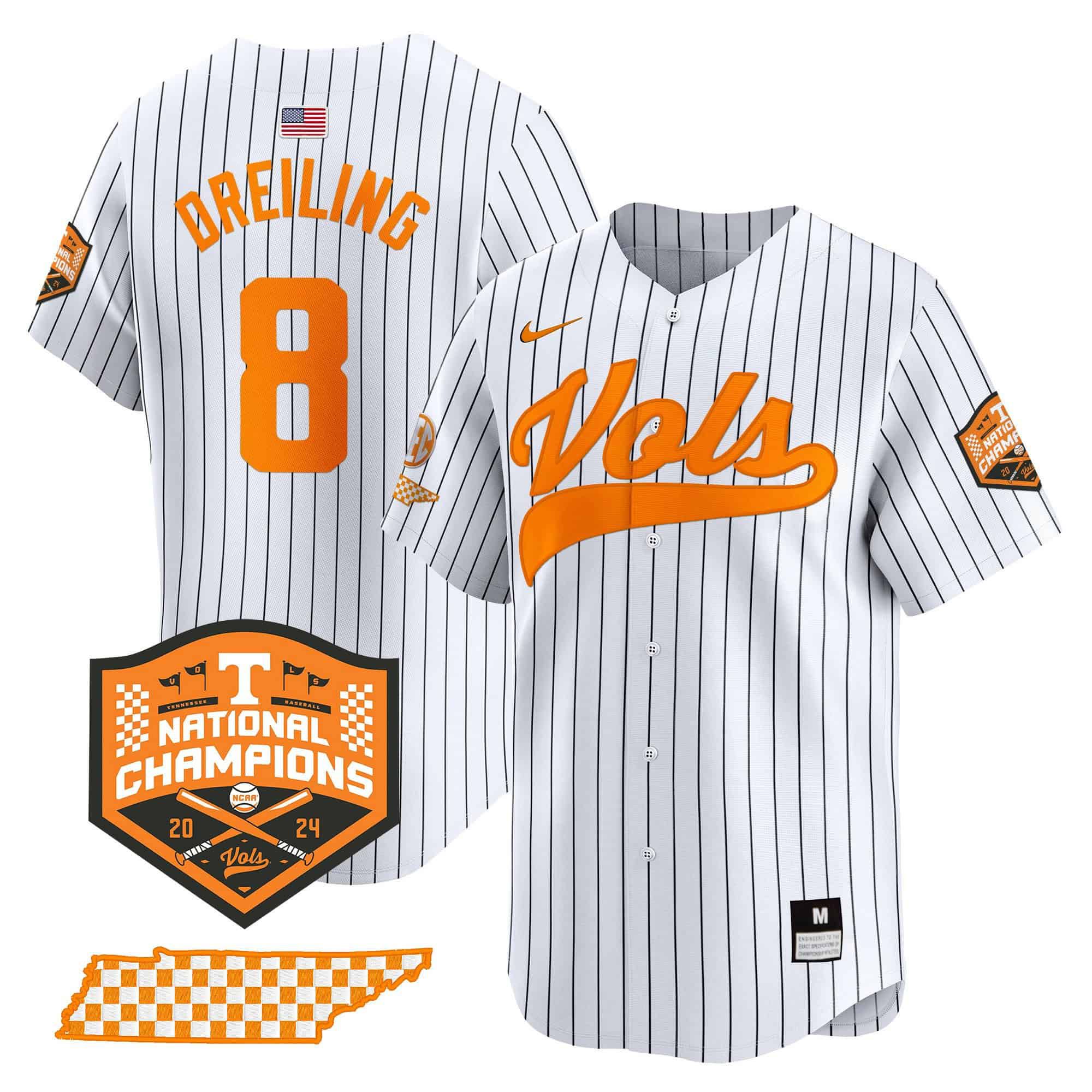 Men Tennessee Volunteers #8 Dreiling White Stripe 2024 Nike Champions Vapor Premier Limited NCAA Jersey->customized nfl jersey->Custom Jersey
